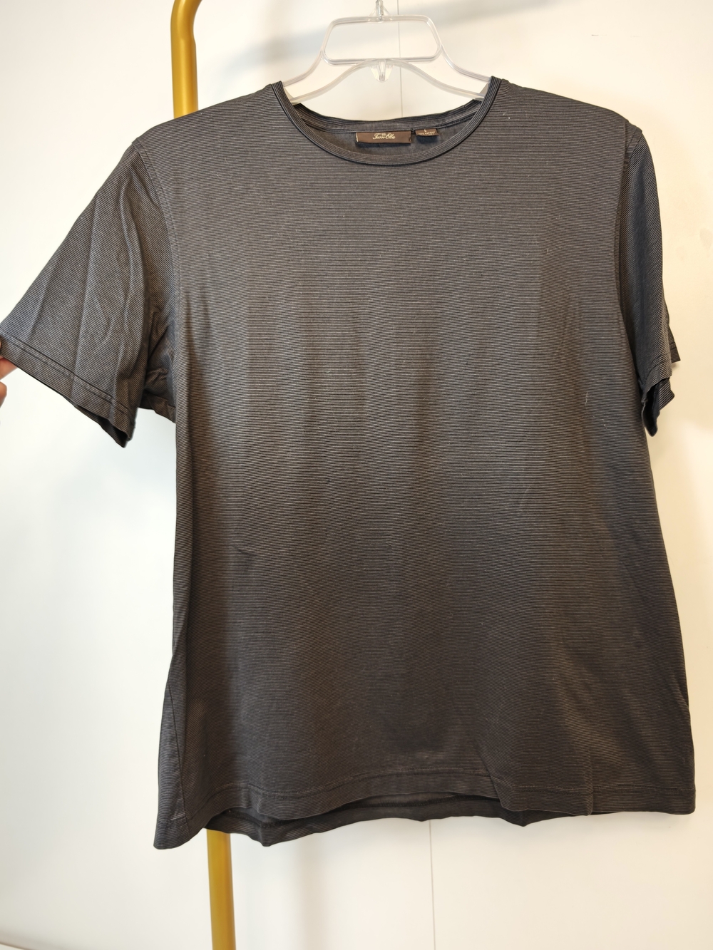 Tasso Elba Mens Short Sleeve Crew Neck Tee Charcoal Gray Micro Stripe Cotton L